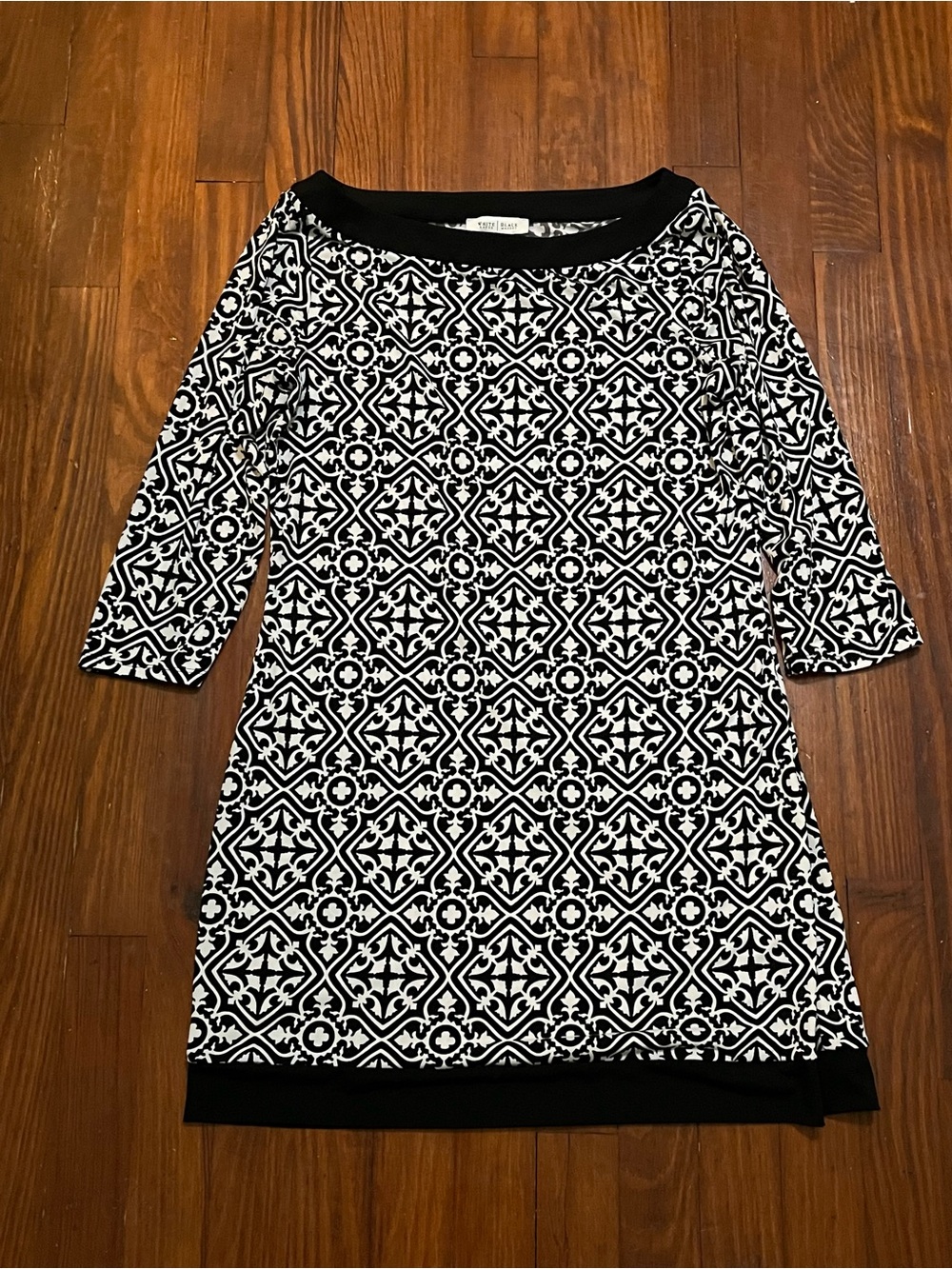 White House Black Market Black and White Geometric Boatneck Dress